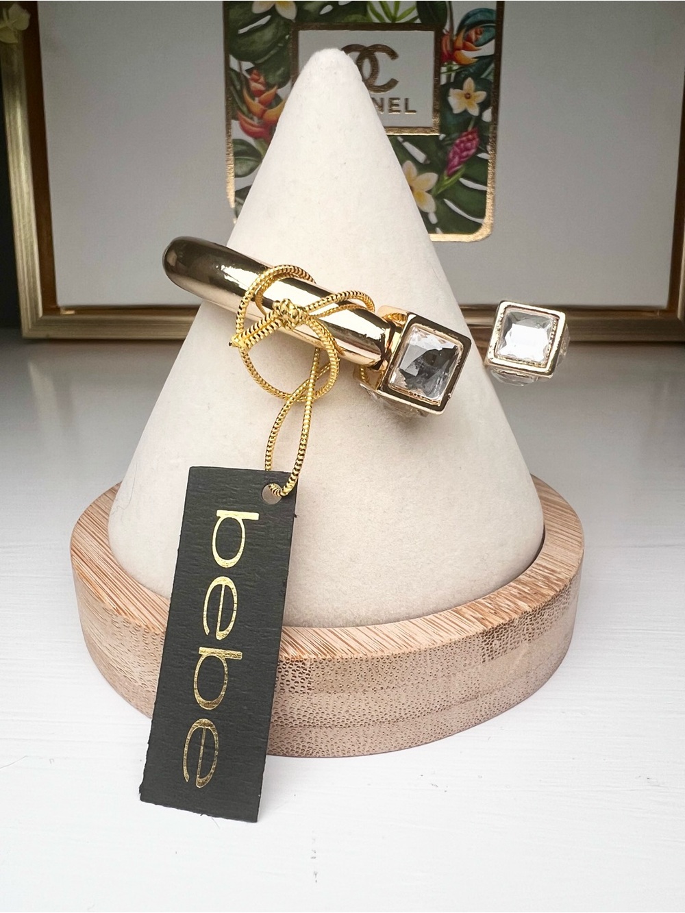bebe Gold Crystal Square Hinged Bracelet - Picture 3 of 5